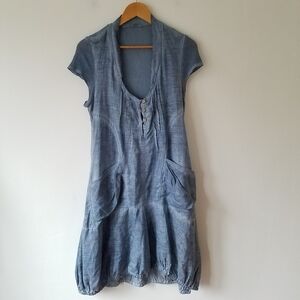 Catwalk Studios 100% Ramie Lagenlook Indigo Art To Wear Dress Large